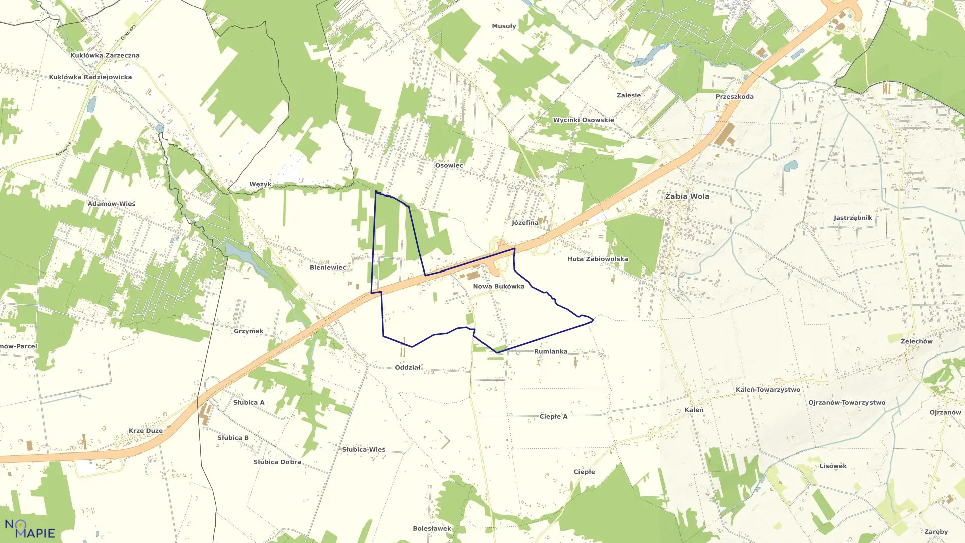 Mapa obrębu NOWA BUKÓWKA w gminie Żabia Wola