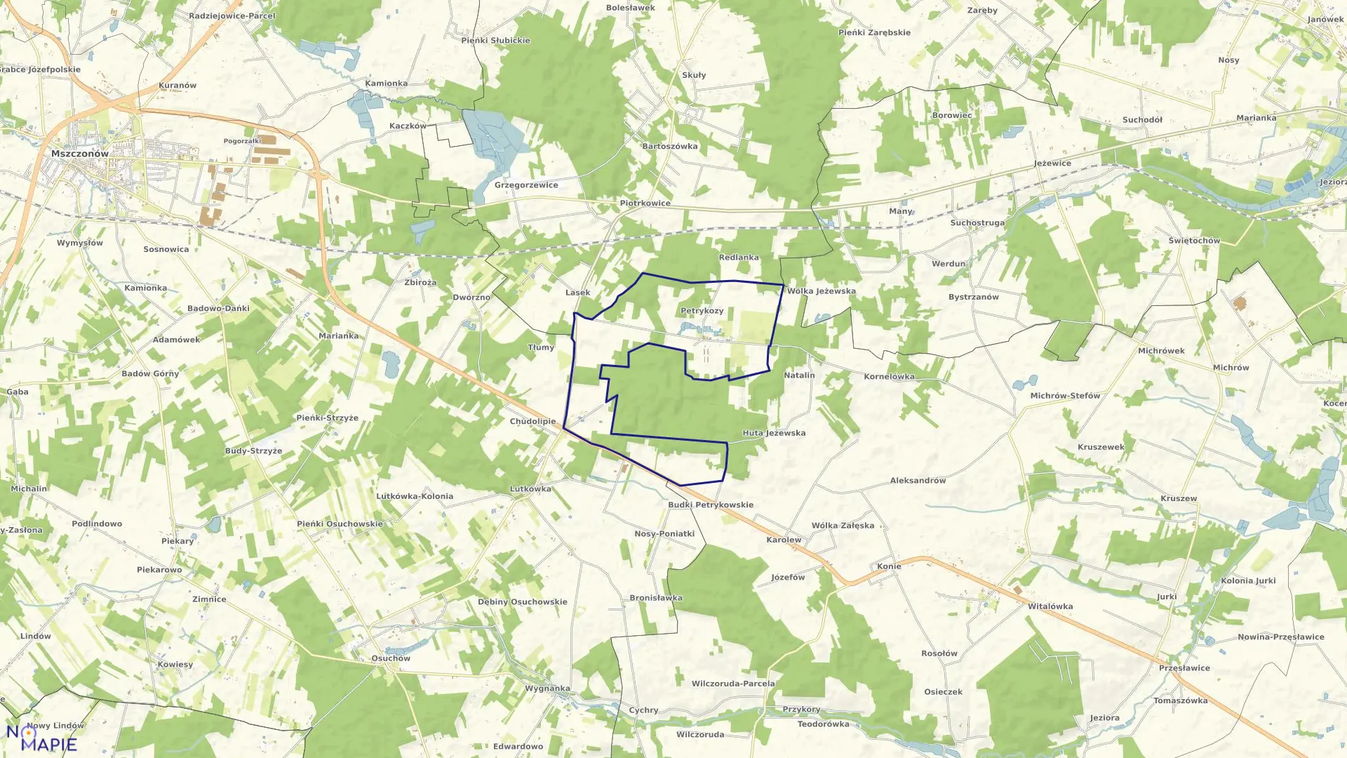 Mapa obrębu PETRYKOZY w gminie Żabia Wola